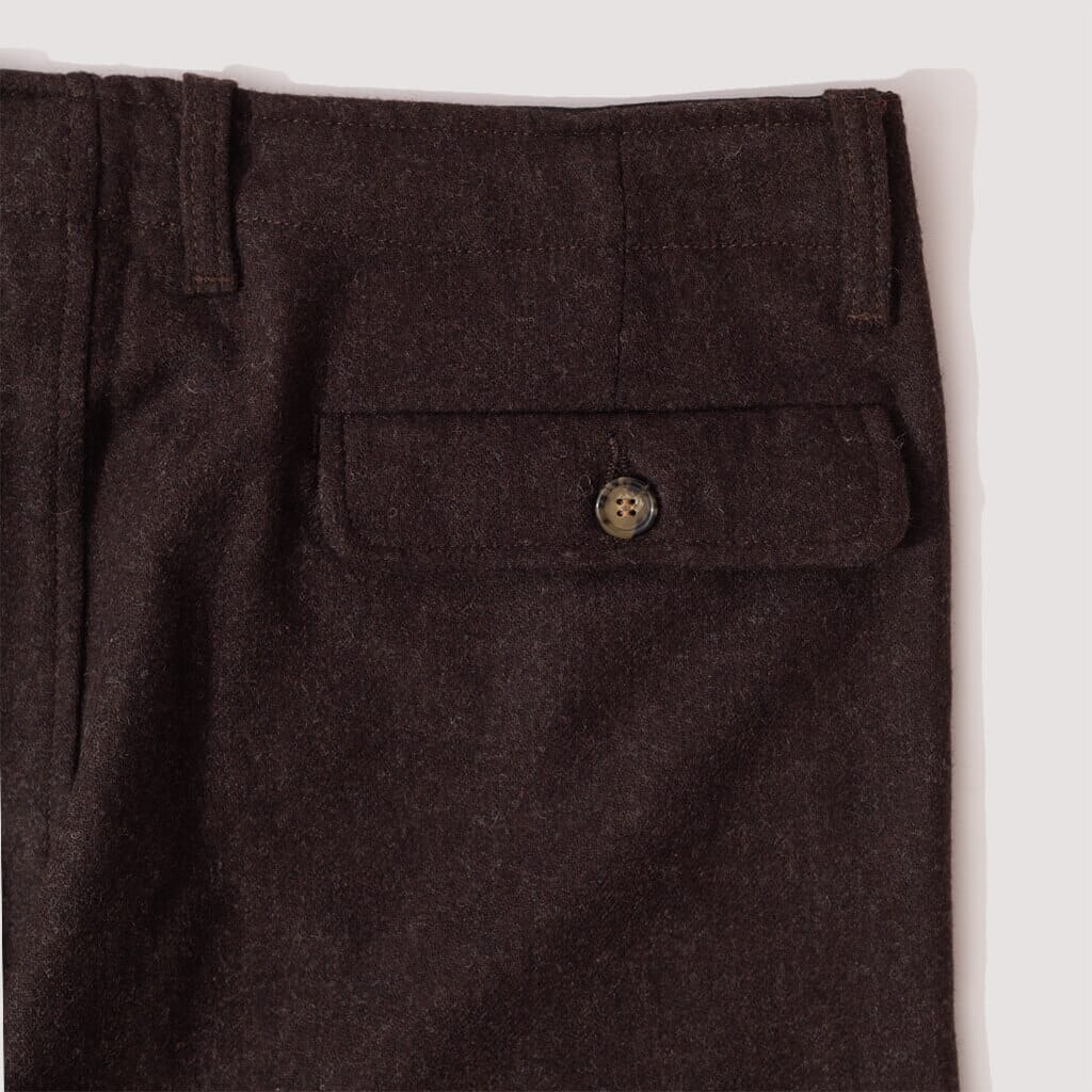 Herringbone Wool Trousers, Dark Brown Melange – SourceUnknown