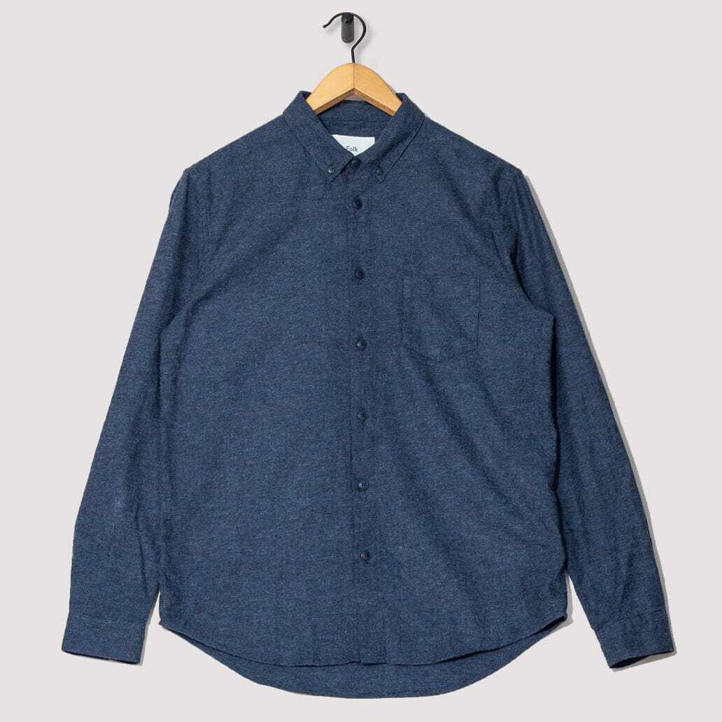 Shoulder Patch Shirt Micro Check - Navy Charcoal | Folk| Peggs & son.