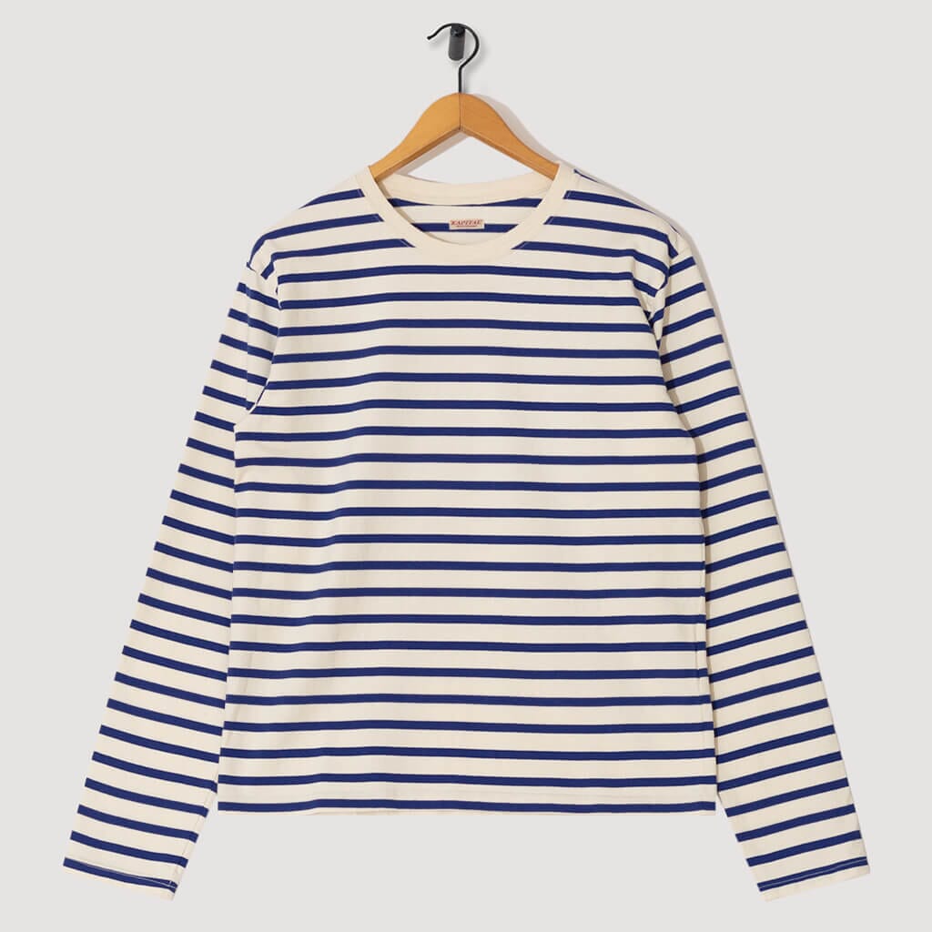 Striped Smiley Long Sleeve T-Shirt - Ecru / Blue| Kapital| Peggs & son.