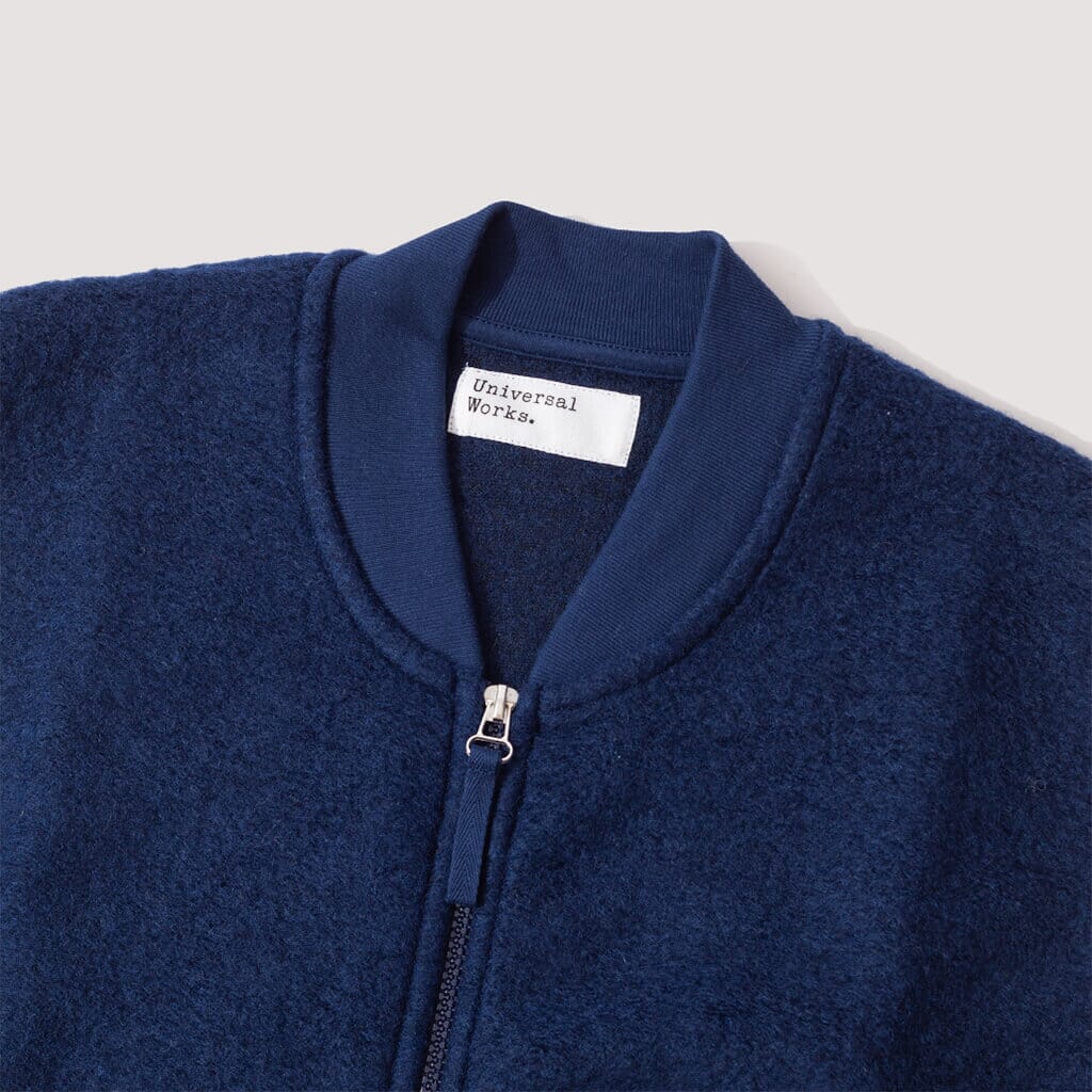 Wool Fleece Zip Waistcoat - Indigo | Universal Works | Peggs & Son.